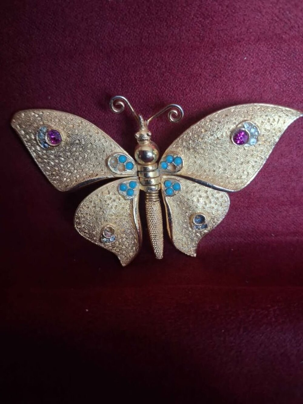 Vintage Gold-Tone Butterfly Brooch with Rhinestones and Moveable Wings